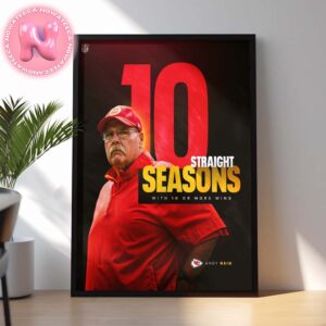 Andy Reid Coach Of Kansas City Chiefs 10 Straight Seasons With 10 Or More Wins NFL Season 2024 Home Decor Poster Canvas