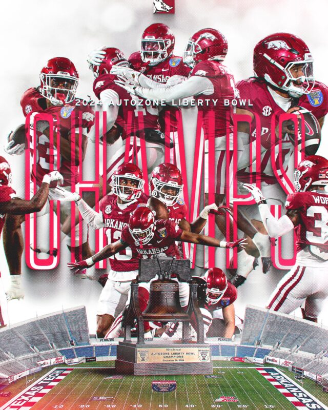 Arkansas Razorbacks 2024 Liberty Bowl Champions NCAA Divison