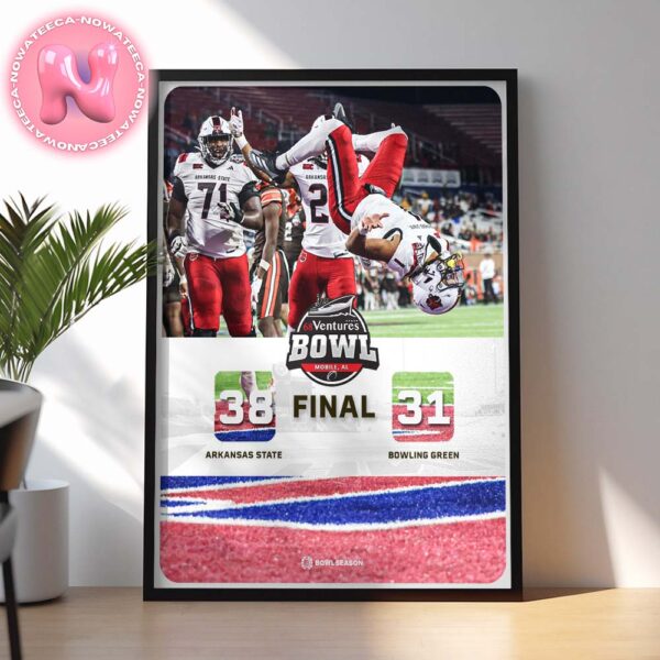 Arkansas State Red Wolves Defeated Bowling Green Falcons Matchup To Win 2024 68 Ventures Bowl NCAA Division Home Decor Poster Canvas