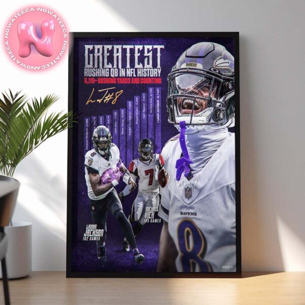 Lamar Jackson From Baltimore Ravens Is The Greatest Rushing QB In NFL History Home Decor Poster Canvas