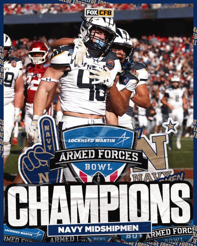 Navy Midshipmen Football Defeated Oklahoma Sooners To Win 2024 Armed Forces Bowl Champions NCAA Division