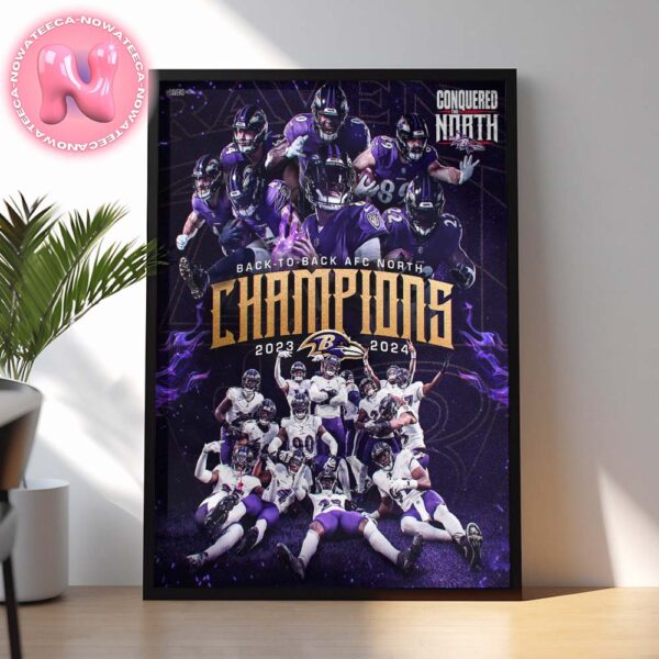 Baltimore Ravens Back To Back 2024 AFC North Division Champions Home Decor Poster Canvas