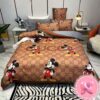 Gucci Logo With Mickey Mouse And Minnie Mouse Vintage Monogram Background Bedding Set