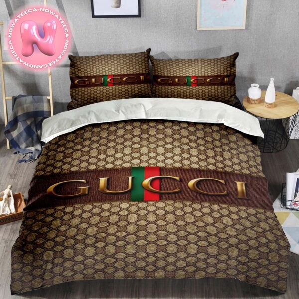 Gucci Luxury Brand Monogram Pattern Logo Stripe Duvet Cover Bedding Set