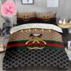 Gucci Luxury Brand Monogram Pattern Logo Stripe Duvet Cover Bedding Set