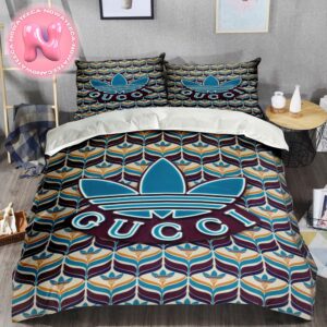 Gucci x Adidas Brand Vintage Monogram Pattern Logo Stripe Duvet Cover Bedding Set