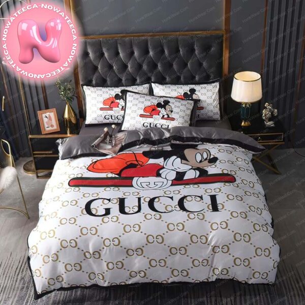 Gucci x Mickey Mouse Monogram Logo Luxury Pattern Bedding Set