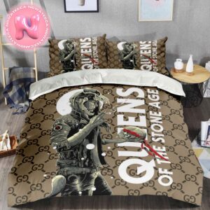 Gucci x Queens Of The Stone Age Luxury Monogram Pattern Vintage Signature Bedding Set