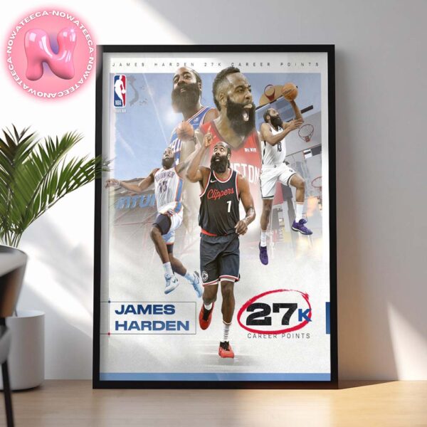 James Harden Is The 13th Player In NBA History To Reach 27000 Career Points Los Angeles Clippers NBA 2025 Season Home Decor Poster Canvas