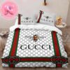 Luxury Gucci Big Logo Black And Gold With Vintage Monogram Background Bedding Set