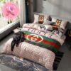 Luxury Gucci Big Logo With Pattern Monogram Background Bedding Set