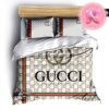 Luxury Gucci Big Logo Vintage Pink Monogram Background Bedding Set