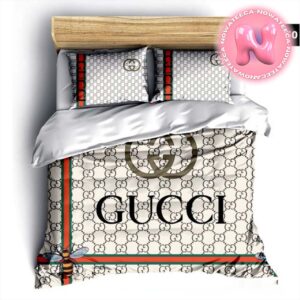 Luxury Gucci Big Logo With Pattern Monogram Background Bedding Set