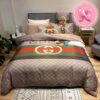 Luxury Gucci Big Logo With Vintage Monogram Line Background Bedding Set