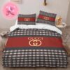 Luxury Gucci Big Logo With Vintage Monogram Background Bedding Set