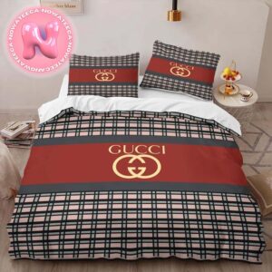 Luxury Gucci Big Logo With Vintage Monogram Line Background Bedding Set