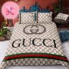 Luxury Gucci Big Logo With Vintage Monogram Line Background Bedding Set