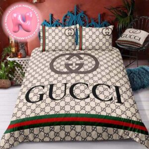 Luxury Gucci Big Logo With Vintage Monogram Pattern Bedding Set