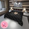 Luxury Gucci Navie Big Logo With Pattern Vintage Monogram Background Bedding Set