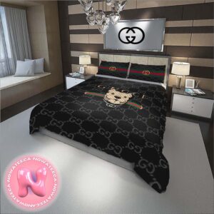 Luxury Gucci Logo With Monogram Dog Background Bedding Set