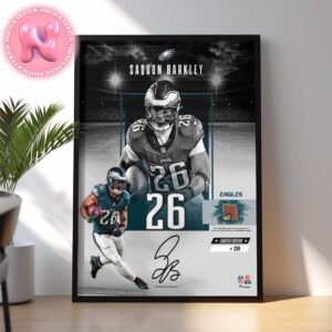 Saquon Barkley Philadelphia Eagles Facsimile Impact Collage With A Piece Of Game-Used Football NFL Season Home Decor Poster Canvas