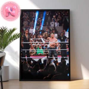 The Rock – John Cena And Travis Scott In The Ring At WWE Wrestle Mania Home Decor Poster Canvas